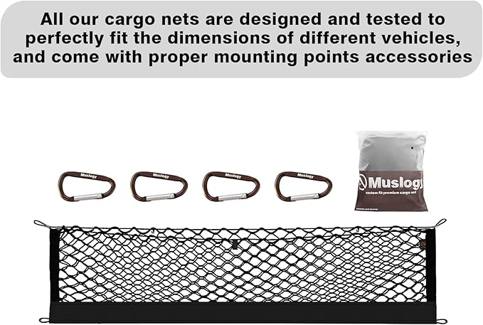 Muslogy Truck Bed Cargo Net Trunk Netting Compatible with Hyundai Santa Cruz 2022-2026 Accessories, Pickup Cargo Organizer SUV Sedan Storage Net w/Heavy Duty Carabiners