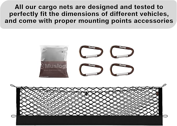 Muslogy Truck Bed Cargo Net Trunk Netting Compatible with Honda Ridgeline 2017-2025 2026 Accessories, Pickup Cargo Organizer SUV Sedan Storage Net w/Heavy Duty Carabiners