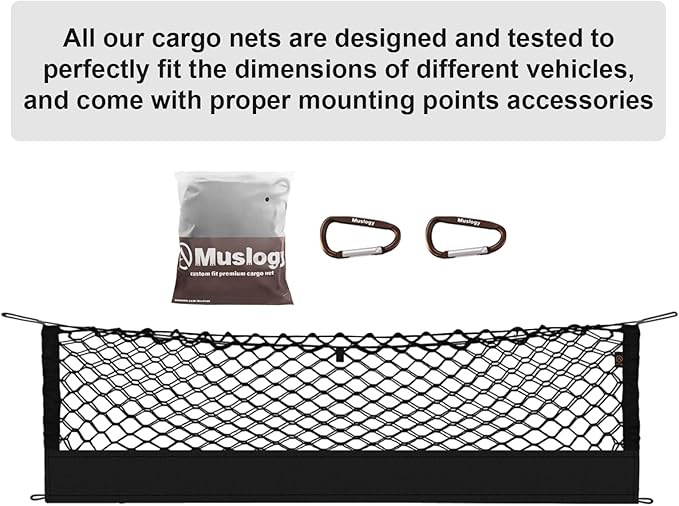 Muslogy Truck Bed Cargo Net Trunk Netting Compatible with 2015-2021 Jeep Grand Cherokee (WK2 ONLY) Accessories, Pickup Cargo Organizer SUV Sedan Storage Net w/Heavy Duty Carabiners