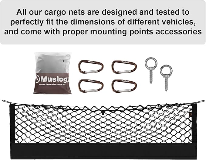 Muslogy Truck Bed Cargo Net Trunk Netting Compatible with Ford F-150 & Lightning 2015-2026 Accessories, Pickup Cargo Organizer SUV Sedan Storage Net w/Heavy Duty Carabiners