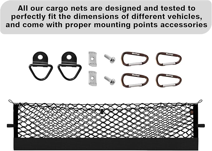 Muslogy Truck Bed Cargo Net Trunk Netting Compatible with Nissan Frontier 2022-2025 2026 (Extra Support Frame) Accessories, Pickup Cargo Organizer SUV Sedan Storage Net w/Heavy Duty Carabiners