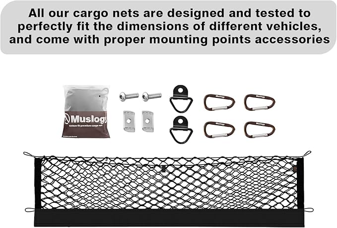 Muslogy Truck Bed Cargo Net Trunk Netting Compatible with Nissan Titan 2017-2025 Accessories, Pickup Cargo Organizer SUV Sedan Storage Net w/Heavy Duty Carabiners