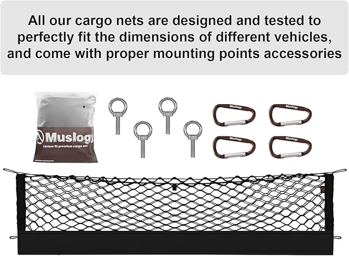 Muslogy Truck Bed Cargo Net Trunk Netting Compatible with Ford Ranger 2019-2023 Accessories, Pickup Cargo Organizer SUV Sedan Storage Net w/Heavy Duty Carabiners