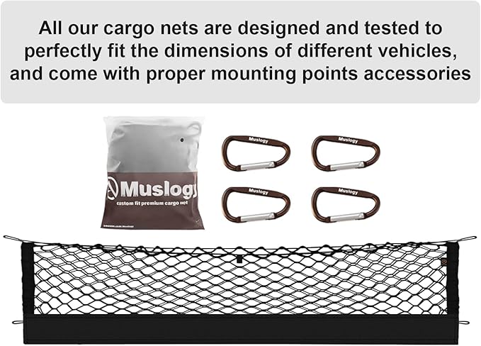 Muslogy Truck Bed Cargo Net Trunk Netting Compatible with 2018-2023 Chevy Traverse Accessories, Pickup Cargo Organizer SUV Sedan Storage Net w/Heavy Duty Carabiners