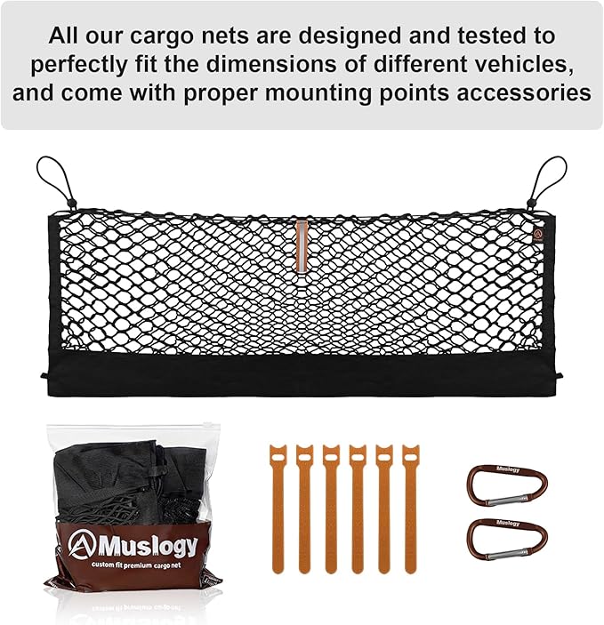 Muslogy Truck Bed Cargo Net Trunk Netting Compatible with 2020-2024 Subaru Forester Accessories, Pickup Cargo Organizer SUV Sedan Storage Net w/Heavy Duty Carabiners