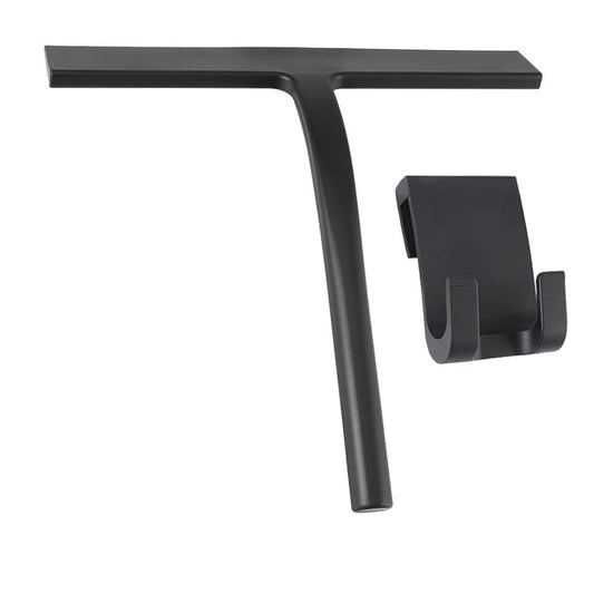 Shower Squeegee with HookMatte Black 9-inch Stainless Steel Core Streak-Free Cleaning Silicone Rubber Squeegees for Shower Glass Doors Shower CleanerGlass Wiper