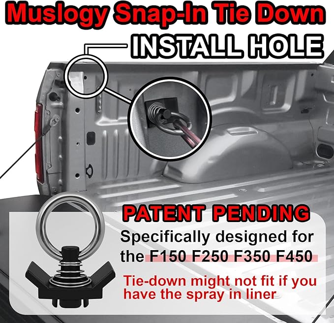 Muslogy Truck Bed Cargo Net Trunk Netting Compatible with 2015+ Ford F150 & 2017+ F250/F350/F450 (Snap-in Tie Down) Accessories, Pickup Cargo Organizer SUV Sedan Storage Net w/Heavy Duty Carabiners