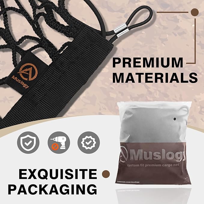 Muslogy Truck Bed Cargo Net Trunk Netting Compatible with Honda Ridgeline 2017-2025 2026 Accessories, Pickup Cargo Organizer SUV Sedan Storage Net w/Heavy Duty Carabiners