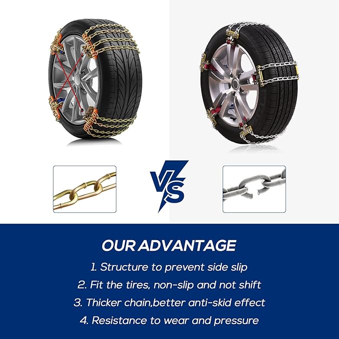 Snow Tire Chains for Car SUV Pickup Trucks, Universal Car Snow Chains, Snow Traction for Tires, Fit for Tire Width 195 205 215 220 225 235 240 245 255 265