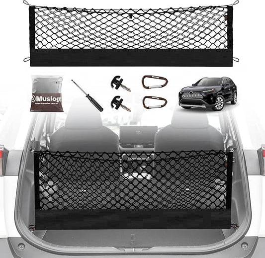 Muslogy Truck Bed Cargo Net Trunk Netting Compatible with Toyota RAV4 2019-2024 2025 Accessories, Pickup Cargo Organizer SUV Sedan Storage Net w/Heavy Duty Carabiners