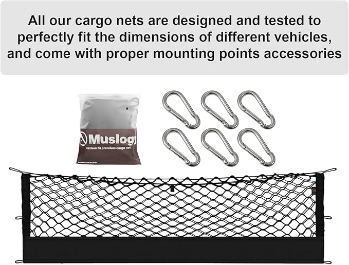 Muslogy Truck Bed Cargo Net Trunk Netting Compatible with 2013-2026 Chevy Silverado & GMC Sierra 1500/2500HD/3500HD Accessories, Pickup Cargo Organizer SUV Sedan Storage Net w/Heavy Duty Carabiners