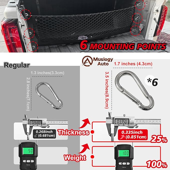 Muslogy Truck Bed Cargo Net Trunk Netting Compatible with 2013-2026 Chevy Silverado & GMC Sierra 1500/2500HD/3500HD Accessories, Pickup Cargo Organizer SUV Sedan Storage Net w/Heavy Duty Carabiners
