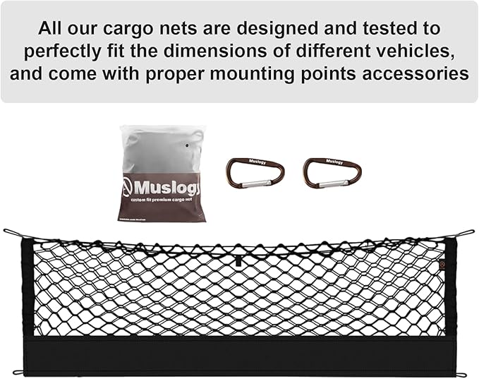 Muslogy Truck Bed Cargo Net Trunk Netting Compatible with 2015-2025 2026 Outback Accessories, Pickup Cargo Organizer SUV Sedan Storage Net w/Heavy Duty Carabiners