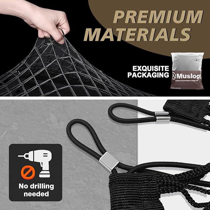 Muslogy Truck Bed Cargo Net Trunk Netting Compatible with 2018-2023 Chevy Traverse Accessories, Pickup Cargo Organizer SUV Sedan Storage Net w/Heavy Duty Carabiners