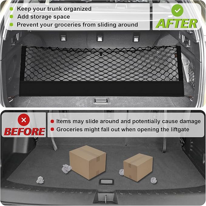 Muslogy Truck Bed Cargo Net Trunk Netting Compatible with 2015-2025 2026 Outback Accessories, Pickup Cargo Organizer SUV Sedan Storage Net w/Heavy Duty Carabiners