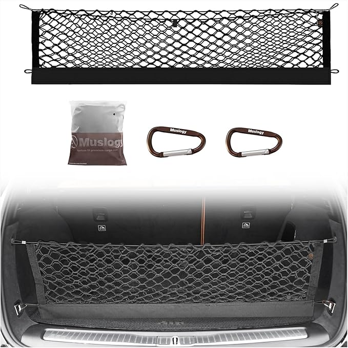 Muslogy Truck Bed Cargo Net Trunk Netting Compatible with 2022-2025 2026 Jeep Grand Cherokee (2-Row) Accessories, Pickup Cargo Organizer SUV Sedan Storage Net w/Heavy Duty Carabiners