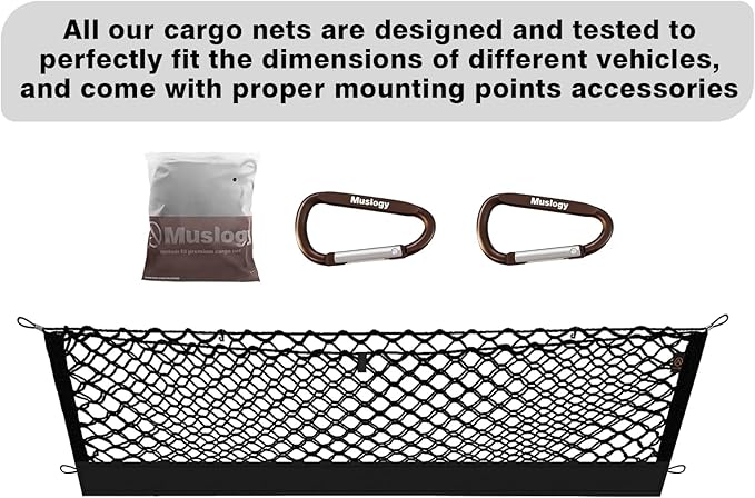 Muslogy Truck Bed Cargo Net Trunk Netting Compatible with 2025 2026 Toyota 4Runner Accessories, Pickup Cargo Organizer SUV Sedan Storage Net w/Heavy Duty Carabiners