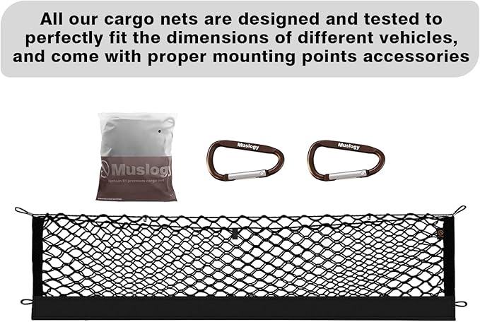 Muslogy Truck Bed Cargo Net Trunk Netting Compatible with 2022-2025 2026 Jeep Grand Cherokee (2-Row) Accessories, Pickup Cargo Organizer SUV Sedan Storage Net w/Heavy Duty Carabiners