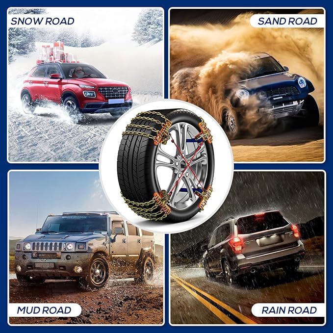 Snow Tire Chains for Car SUV Pickup Trucks, Universal Car Snow Chains, Snow Traction for Tires, Fit for Tire Width 195 205 215 220 225 235 240 245 255 265