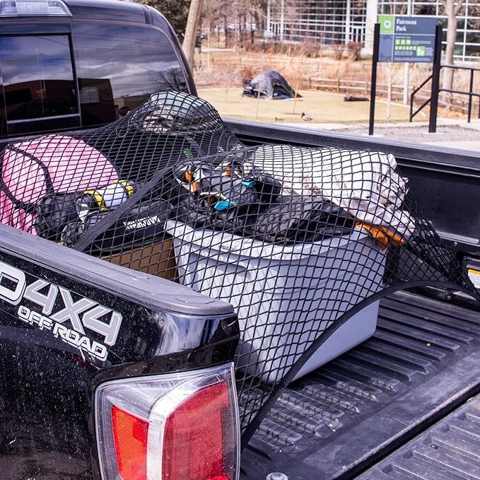 Highly Elastic Cargo Net, 4'x6' Stretches to 8'x12, Suitable for 6.5ft - 8.1ft Long Bed Trucks, Trailers (Lager Single Layer)