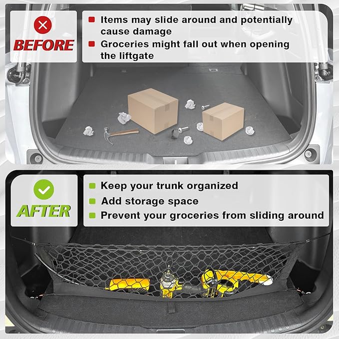 Muslogy Truck Bed Cargo Net Trunk Netting Compatible with 2018-2023 Chevy Traverse Accessories, Pickup Cargo Organizer SUV Sedan Storage Net w/Heavy Duty Carabiners