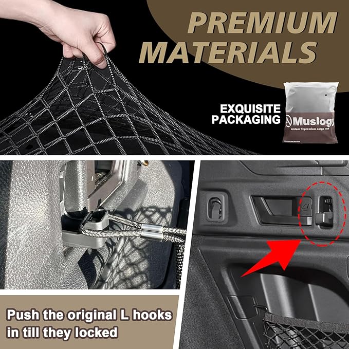 Muslogy Truck Bed Cargo Net Trunk Netting Compatible with 2015-2025 2026 Outback Accessories, Pickup Cargo Organizer SUV Sedan Storage Net w/Heavy Duty Carabiners
