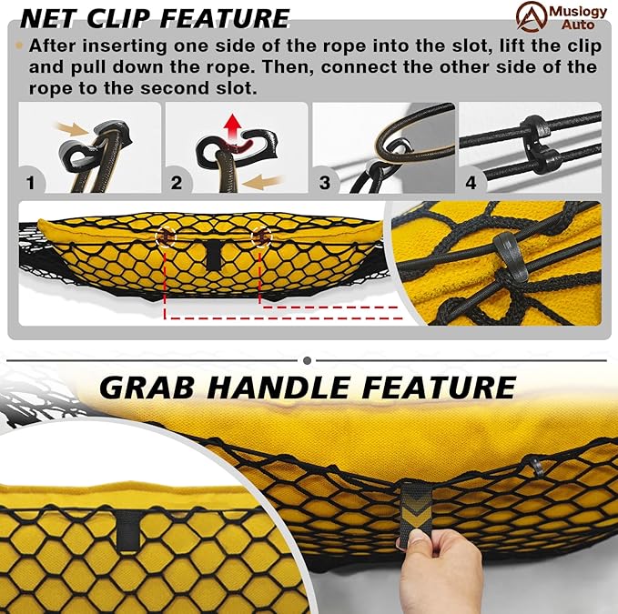 Muslogy Truck Bed Cargo Net Trunk Netting Compatible with Nissan Frontier 2022-2025 2026 (Extra Support Frame) Accessories, Pickup Cargo Organizer SUV Sedan Storage Net w/Heavy Duty Carabiners