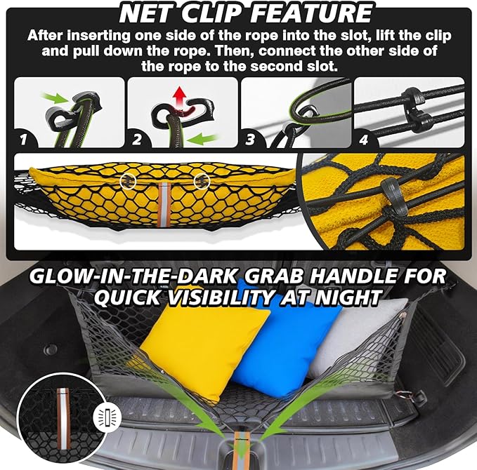 Muslogy Truck Bed Cargo Net Trunk Netting Compatible with 2022-2025 2026 Nissan Pathfinder Accessories, Pickup Cargo Organizer SUV Sedan Storage Net w/Heavy Duty Carabiners