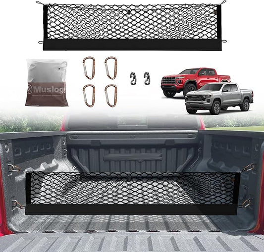 Muslogy Truck Bed Cargo Net Trunk Netting Compatible with Chevrolet Colorado & GMC Canyon 2026 2025 2024 2023 Accessories, Pickup Cargo Organizer SUV Sedan Storage Net w/Heavy Duty Carabiners