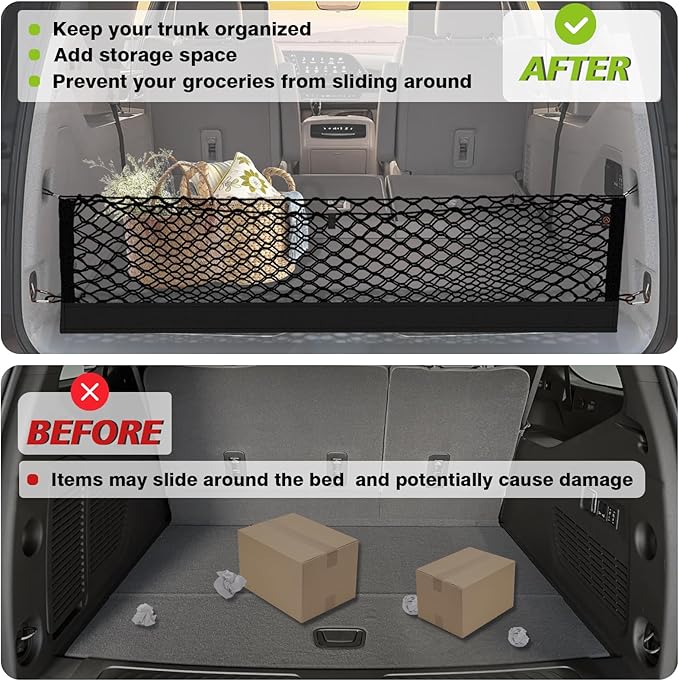 Muslogy Truck Bed Cargo Net Trunk Netting Compatible with Honda Ridgeline 2017-2025 2026 Accessories, Pickup Cargo Organizer SUV Sedan Storage Net w/Heavy Duty Carabiners