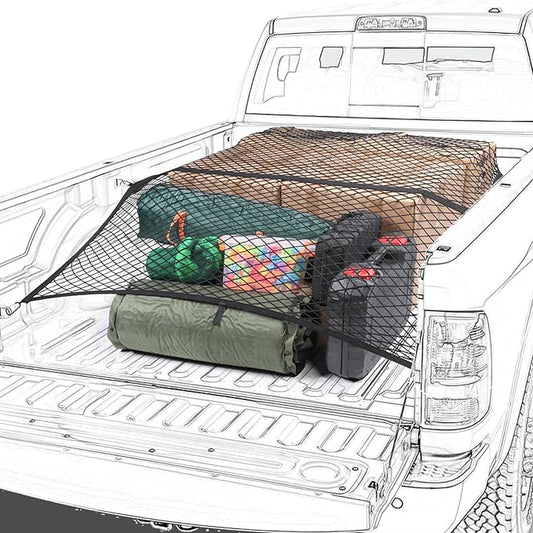 Truck Bed Net, Highly Elastic Cargo Net for Pickup Truck Bed, Stretchable Mesh Organizer for Pickup Trunk Bed, Suitable for Daily Light Loads of Trucks, 4'x4’ Stretches to 7‘x 7’