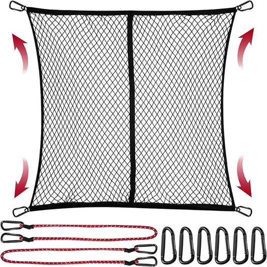 Cargo Net for Pickup Truck Bed, Stretchable 4'x4' to 7'x7' Fine Mesh Elastic Net Set with Heavy-Duty Iron Hooks & 2 Tie-Down Straps, Secure Truck Bed Cargo Netting for Pickup and Trailer Transport