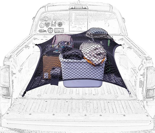 Highly Elastic Cargo Net, Simple Truck Bed Cargo Mesh Organizer, Suitable for Daily Light Loads of Trucks, 4'x4' Stretches to 7'x7' (Double Layer)