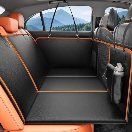 Leather Back Seat Extender for Dog Waterproof Pet Car Seats Cover for Backseat with Hard Bottom Rear Hammock Carseat Protector for SUV Truck Cargo Vehicle Liner Large Bed Travel Mat Accessories