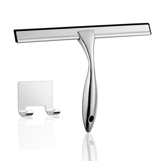 COFTCLMOMT 10-inch Stainless Steel Shower Squeegee for Glass Doors Silver Squeegee for Shower Glass with Hook Water Wiper Bathroom Squeegee Water Wiper for Tile Wall Car Mirror Door